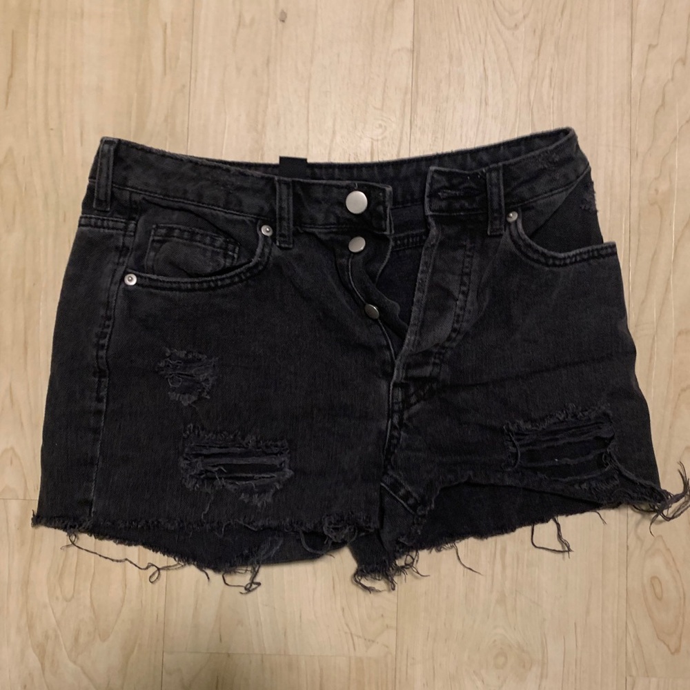 Black Distressed Black Denim Shorts